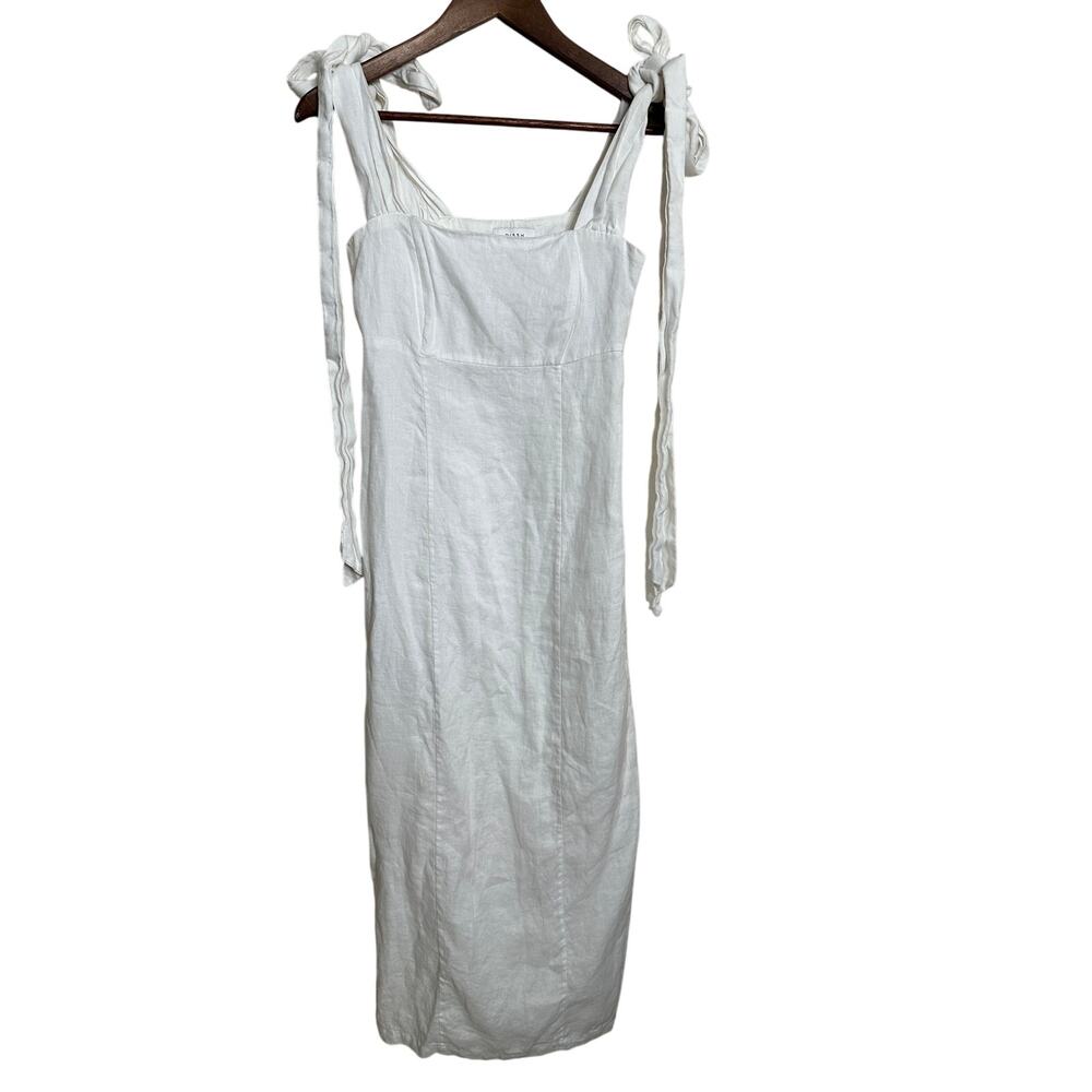 DISSH Aisle White Linen Bow Midi Dress size US6 Square Neck Tie Shoulder - Picture 2 of 13